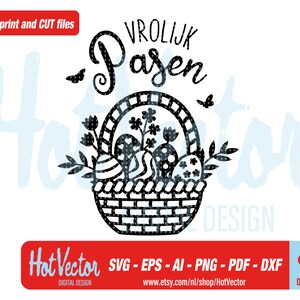 Clipart de panier de Pâques, image de traceur Vrolijk Pasen pour un usage personnel et commercial, téléchargement instantané, fichier de coupe clip art pour les artisans