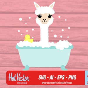 Carino lama alpaca in bagno - DOWNLOAD DIGITALE - svg, png, ai, eps - uso commerciale gratuito