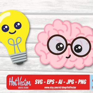 Hersenen en gloeilamp - DIGITALE DOWNLOAD - svg, ai, eps, png, jpg - gratis commercieel gebruik