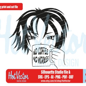 Anime manga coffee girl digital clipart, svg, dxf, png, ai, eps, pdf, silhouette, free commercial use, instant download, diy print cut file