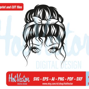 momlife messy bun digitale clipart, plotter en printbestand voor hobbyisten, svg, png, dxf, pdf en ai, eps vectorafbeeldingen, gratis commercieel gebruik