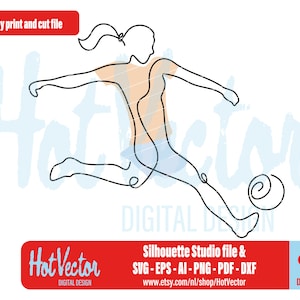 Vrouw voetbal lijntekening, png, svg, dxf, pdf, ai, eps, sport grafische afbeelding, print cut-bestand, gratis commercieel gebruik, instant download