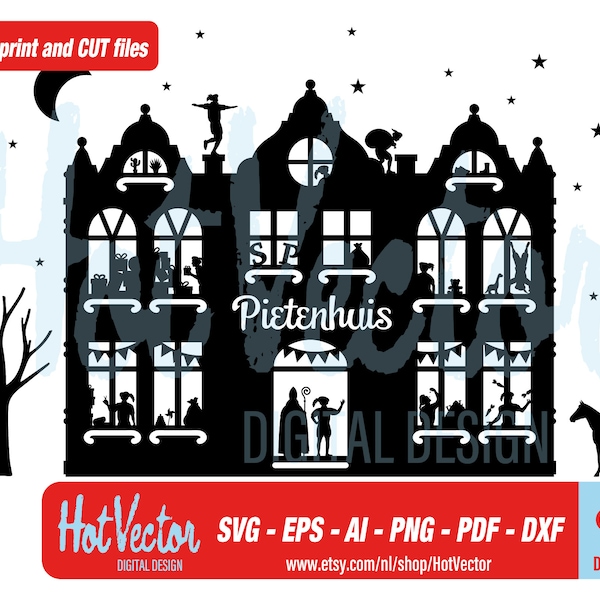 Pietenhuis Clipart, Sinterklaas Plotterbild für persönlichen und kommerziellen Gebrauch, sofortiger Download, Clip Art geschnitten Datei für Handwerker