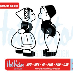 Delft zoenen jongen en meisje digitale clipart, Holland, Nederland illustratie, gratis commercieel gebruik, instant download, diy cut-bestand