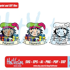 Pakjespiet meisjesset, svg, png, ai, eps, pdf, dxf, cut-bestand voor hobbyisten, kwaliteitsafdrukbestand, persoonlijk en commercieel gebruik, instant download