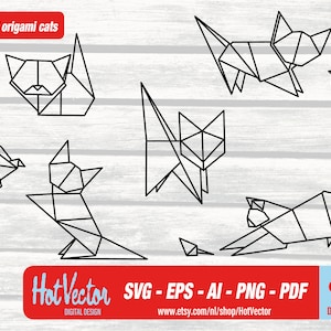 Chat Origami (lot de 5) - svg, ai, eps, png, pdf - DIGITAL DOWNLOAD - utilisation commerciale gratuite