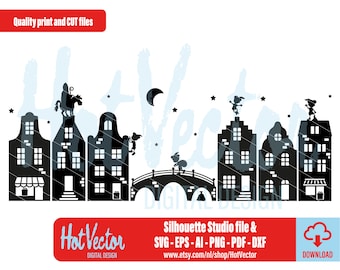 Sinterklaas Dutch Canal Houses Clipart: Sint Cut File (Digital Download)