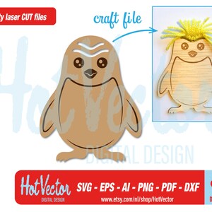 Makkaroni Pinguin, lasergeschnittene Basteldatei, ai, eps, dxf, svg, png, pdf, für persönlichen und kommerziellen Gebrauch, sofort download