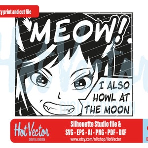 Anime manga cat girl clipart digital, svg, dxf, png, ai, eps, pdf, silhueta, uso comercial gratuito, download instantâneo, arquivo de corte de impressão diy