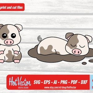 cute piglet digital clipart, pig kawaii graphic for personal and commercial use, instant download, farm animal clip art cut file
