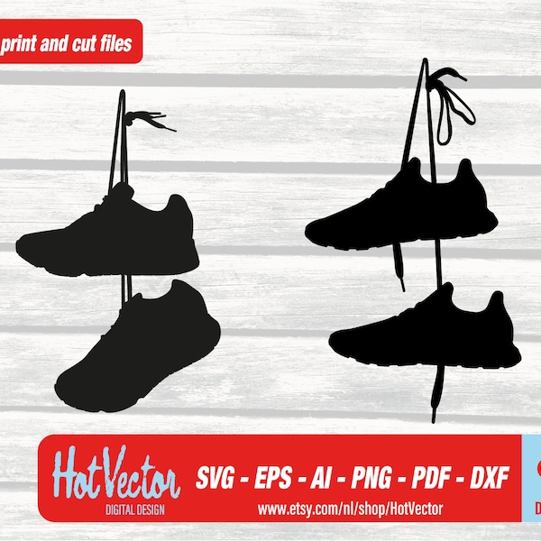 Hanging sport run shoes digital clipart, running silhouette graphic for personal and commercial use, instant download, clip art cut file