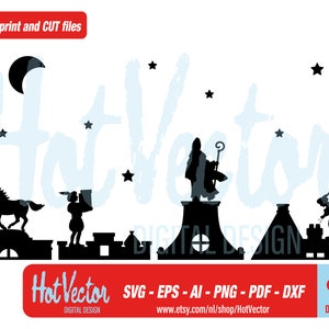 Sinterklaas Dutch skyline canal houses clipart, plotter file, personal and commercial use, instant download, clip art cut file for crafters