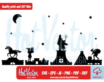 Sinterklaas Dutch Skyline Clipart: Canal Houses Cut File (Digital Download)