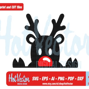 Peek Rudolph clipart, Christmas plotter cut and print image, free commercial use, instant download, eps, ai, svg, pdf, dxf, png