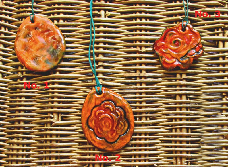 UNIQUE Necklace Orange & Green Handmade Clay Pendants. Eco image 0