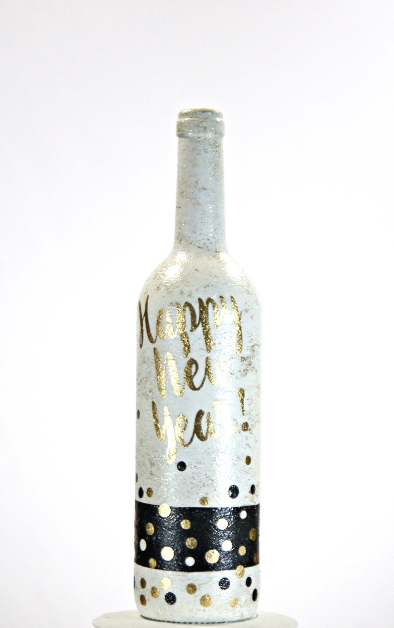 Wine Bottle Vase Happy New Year Minimalist Gold White Vase Modern