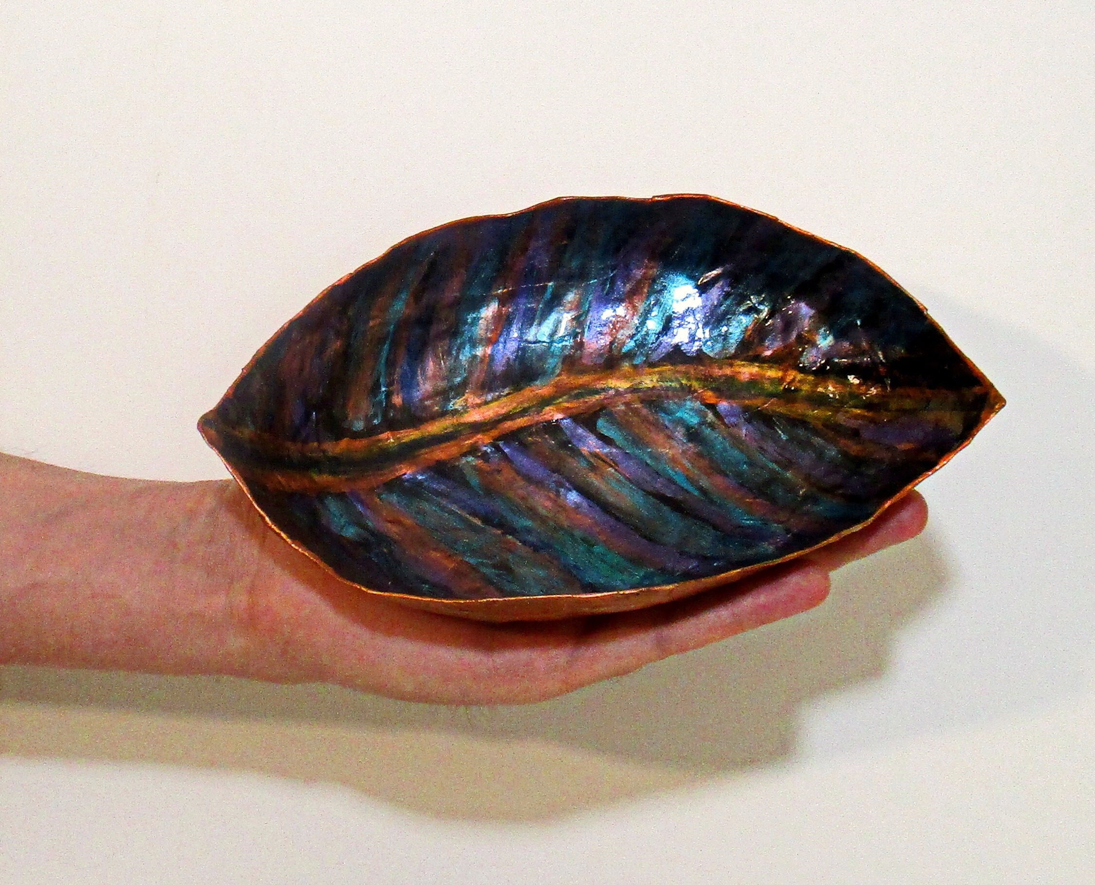 Colorful Bowl Leaf Shaped, Paper Mache Oval Sculpture With Metallic ...
