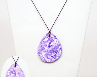 Lilac white violet necklace pendant ombre swirls, 2 sided medallion, adjustable, paint pour marbled, paper jewelry, new mom necklace dainty