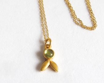 Green Peridot Olive Leaf Layering Charm Necklace, 18K Gold Plated Botanical Tree Leaf Pendant, Dainty Mediterranean Greek Boho Chic Jewelry