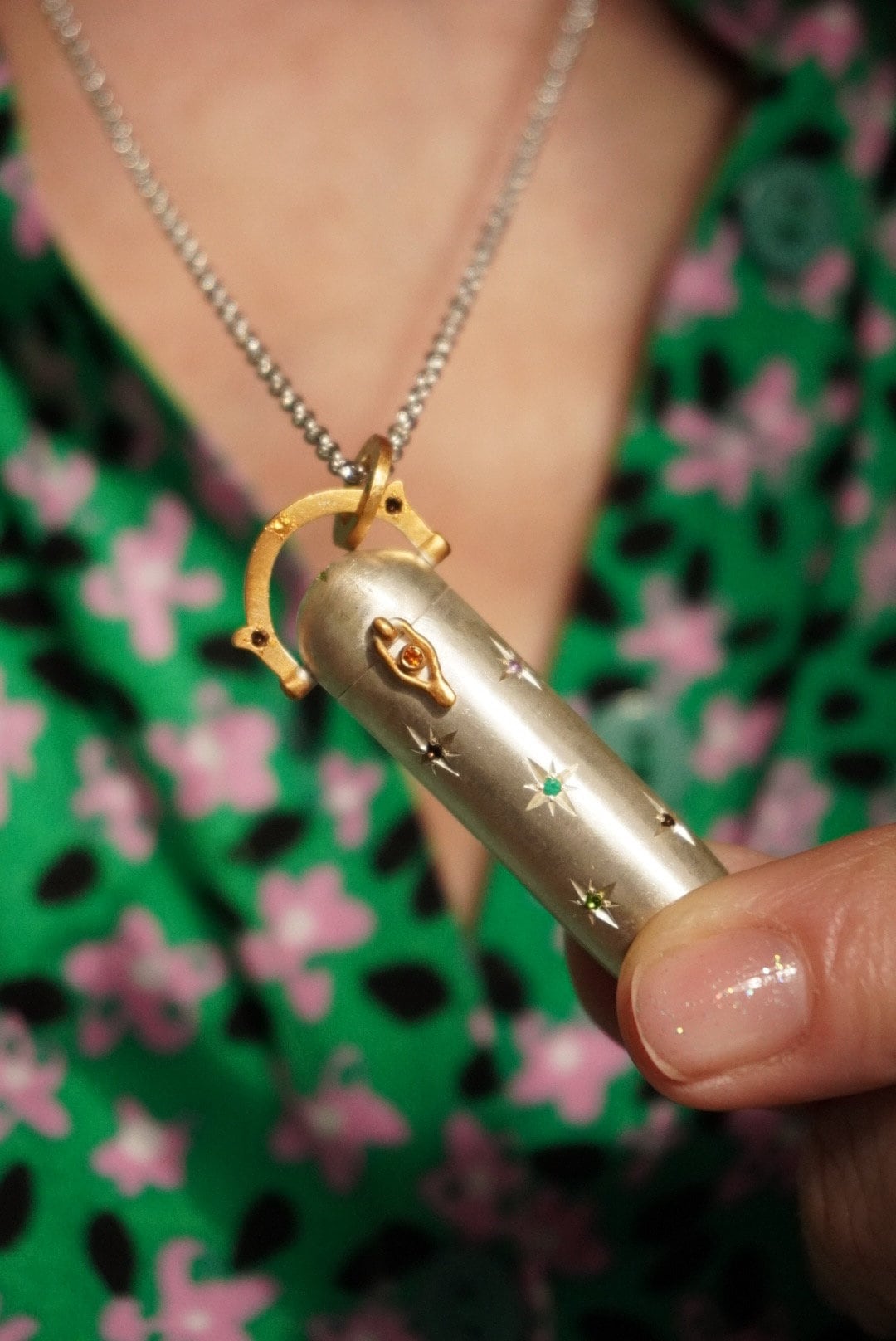 Starlight Vintage Planets, Crescent Moon  Shooting Star Locket, Astrologic Celestial Pattern Tube Charm, Space Galaxy Prayer Box Necklace