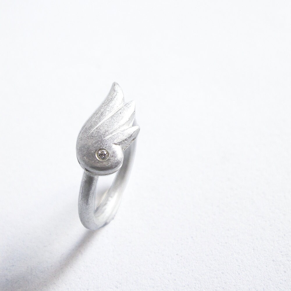 Anello Con Cuore Alato In Argento Sterling: Anello Con Piuma D'angelo Massiccia - Italia - Foto 12