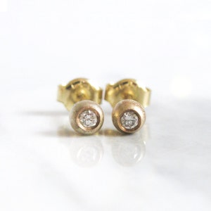 8K Solid Gold Tiny Diamond Ear Studs, Handmade Recycled Gold Stud Earrings, Contemporary Minimalist Diamond Earrings, Elegant Gift For Mom