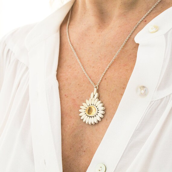 Sterling Silver Daisy Pendant With Lemon Quartz, Gerbera