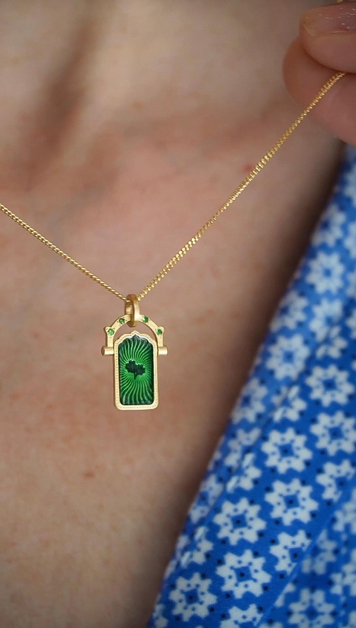 Tree of Life Enamel Necklace: Star-Set Tsavorites, Vintage Style Charm