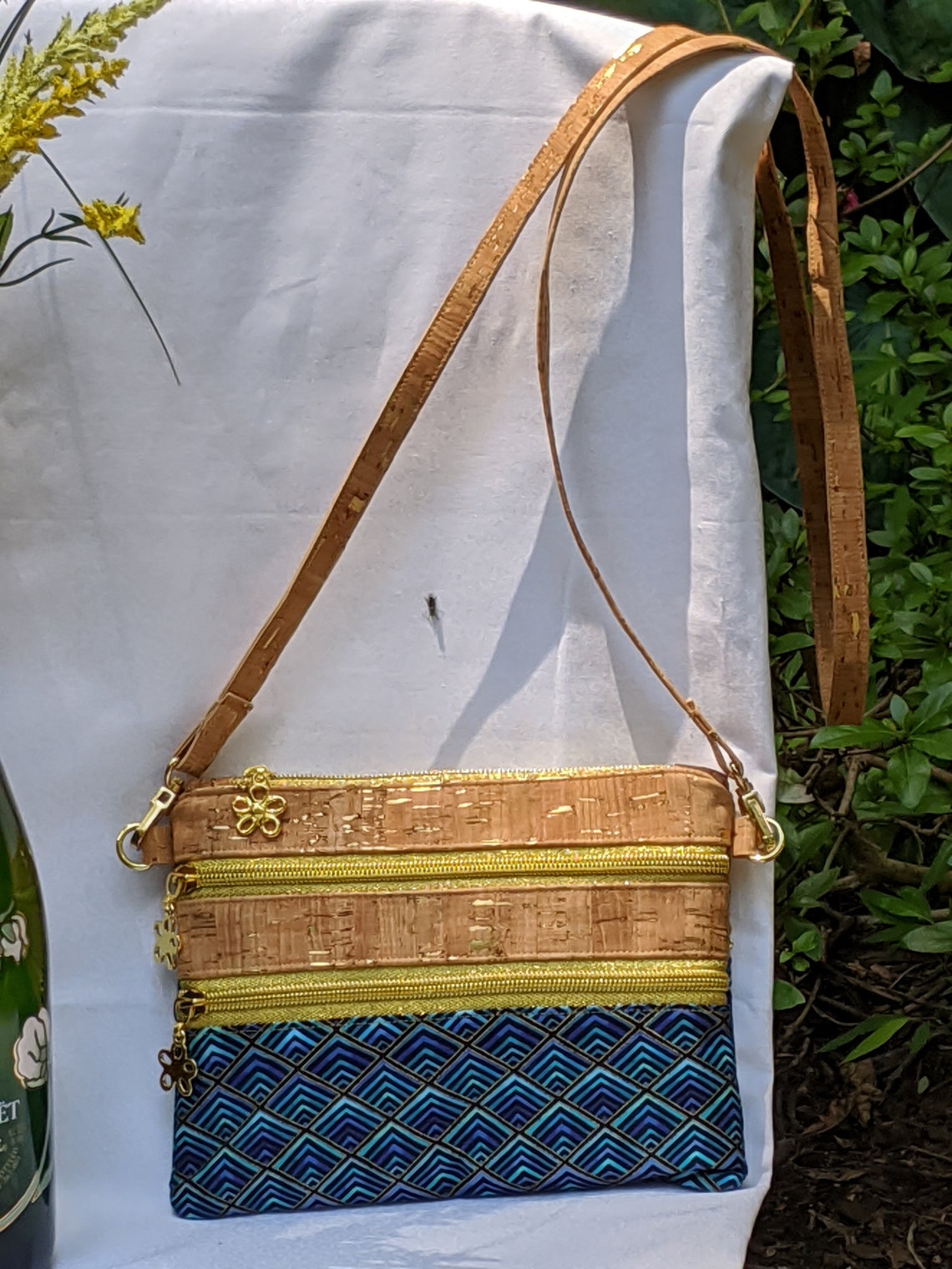 Clutch Purse With Shoulder Strap With Cork and Fabric Body Etsy