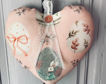 Easter heart to hang / hand-stitched Easter heart / handcrafted Easter decoration / Easter egg decoration