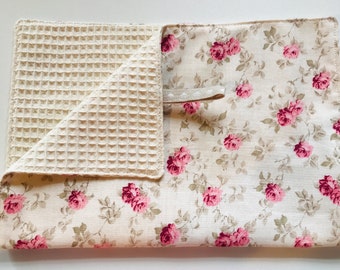 Hand-sewn honeycomb hand towel / cotton-lined hand towel / vintage flower fabric hand towel / retro style honeycomb tea towel