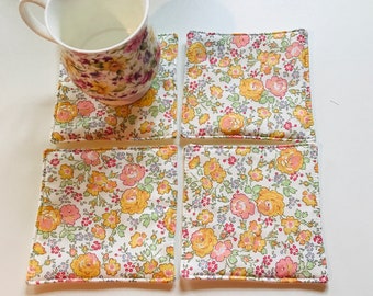 Set of 4 saucers in Liberty of London / hand-stitched quilted coasters in Liberty / mini placemats in Liberty of London