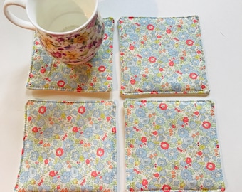 Set of 4 saucers in Liberty of London / hand-stitched quilted coasters in Liberty / mini placemats in Liberty of London