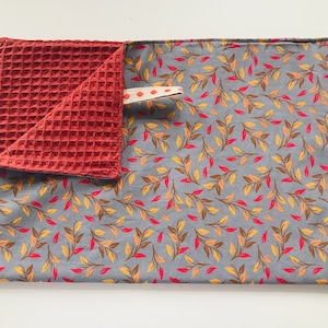 Cotton lined honeycomb hand towel / cottagecore decoration / autumn decoration hand towel / autumn leaves fabric hand towel