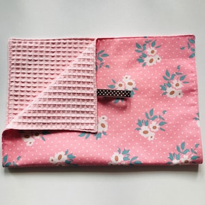 Floral pattern honeycomb hand towel / hand-stitched tea towel / cotton and honeycomb lined hand towel / unique model hand towel