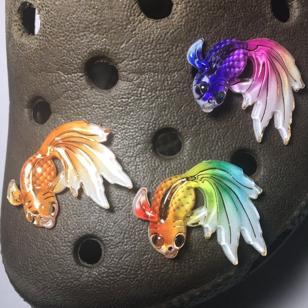 Handmade Shoe Charm for Rubber Clogs - Colorful Goldfish or Betta Fish - Teenager, teen, animal gift, unique, fish, water, splendens, moore