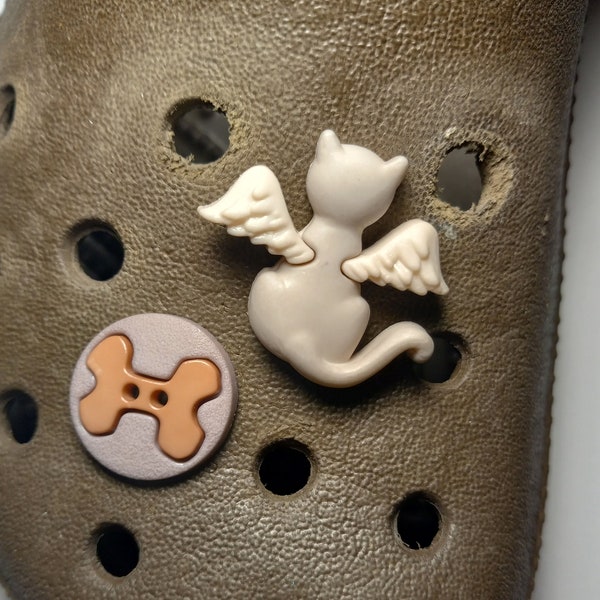 Handmade Shoe Charms for rubber clogs - Angel Cat - Kitty, Cat, Feline, Meow, Lazy Cat, Animal, Cute, Kitten