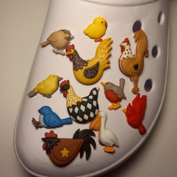 Handmade Shoe Charm for Rubber Clogs - 1pc bird - Chicken, chickadee, cardinal, finch, chick, bluebird, pelican, robin, Animal, Teenager