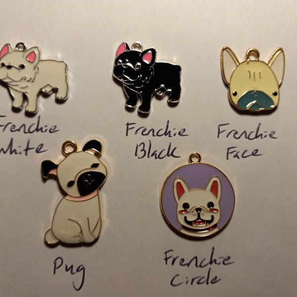 Metal Dog Enamel Jewelry Charms - Frenchie, French Bulldog, Bulldog, English Bulldog, Pug