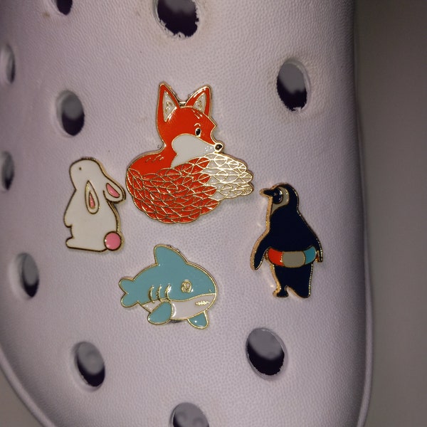 Deluxe Metal Shoe Charm for rubber clogs - Fox, Penguin, Rabbit, Bunny, Easter, Spring, Shark, Sharks, Animal, Animals, Teen, Teenager