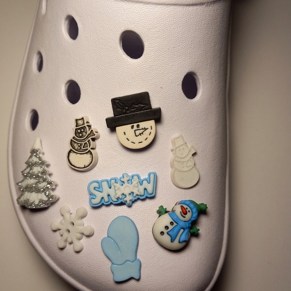 Shoe Charms for Rubber Clogs - Snow - Snowflake, Snowstorm, Blizzard, Snowman, Winter, Christmas, Tree, Present, Teen, Preteen, Adult