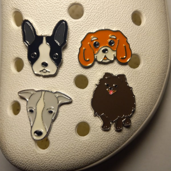 Deluxe Metal Dog Shoe Charm for rubber clogs - Dog Pomeranian, Whippet, Greyhound, Italian, Cavalier King Charles Spaniel, Boston Terrier