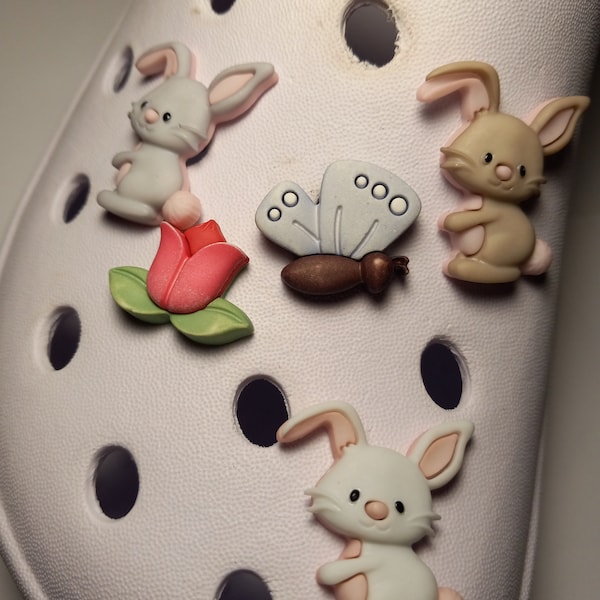 Handmade Animal Shoe Charm for Rubber Clogs - Cute Rabbits - Bunny, Rabbit, Bunnies, Lagomorph, Easter, Spring, teen, teenager, adult