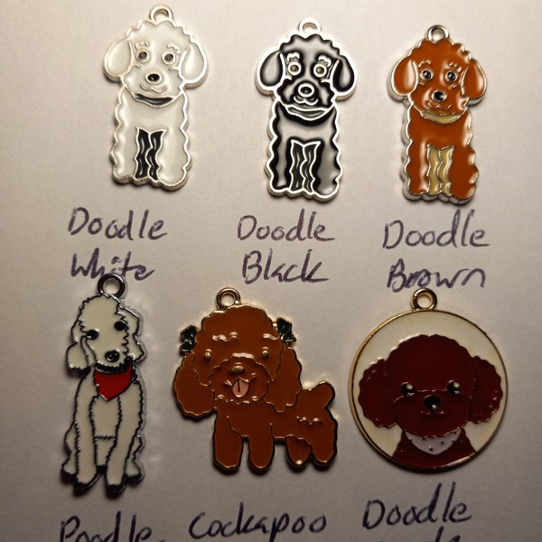Metal Dog Enamel Jewelry Charms - Doodle, Poodle, Cockapoo, Cavapoo, Maltipoo, Goldendoodle, Labradoodle, Bernedoodle, Sheepadoodle, Aussie