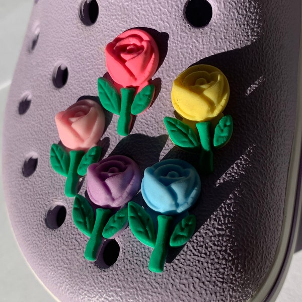 Shoe Charms for rubber clog shoes - Flowers - Rose, Summer, Spring, teenager, charms for teens, Purple, Green, Blue