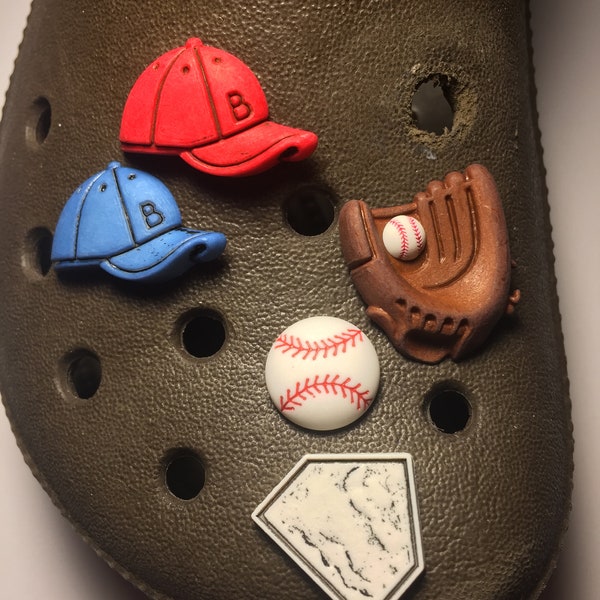 Sports Shoe Charms for rubber clog shoes - Baseball - Glove, Ball, Base, Hat, Teen, Teenager, Preteen, Boy, Girl