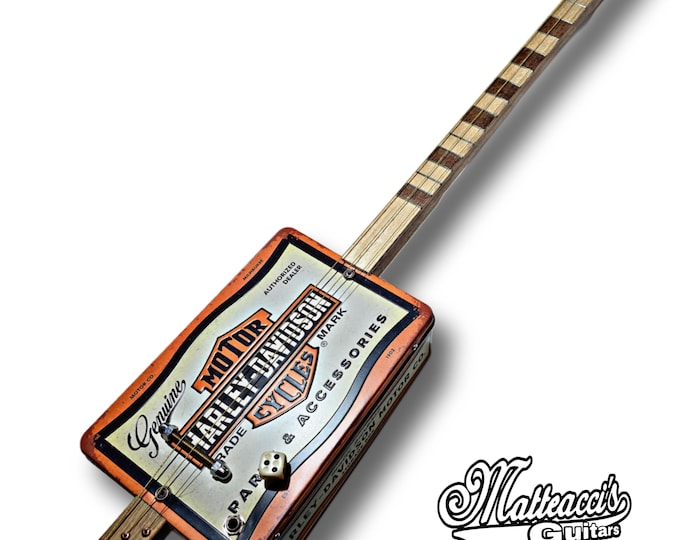 Harley Davidson vintage metal box 3tpv cigar box guitar Matteacci's