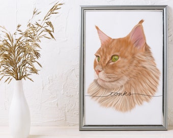 Custom Pet Portrait with Calligraphy/ Custom Pet Portrait/ Pet Portrait from Photos/ Pet Portraits Painting/ Gift for Pet Lovers