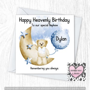 happy heavenly birthday to child in heaven, add personalisation to make the most beautiful   baby remembrance keepsake greeting card.