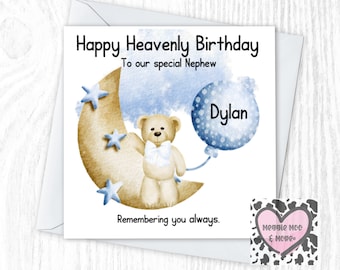 happy heavenly birthday to child in heaven, add personalisation to make the most beautiful   baby remembrance keepsake greeting card.